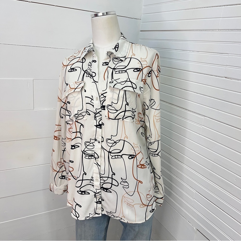 Milk & Honey Abstract Face Print Rayon Blouse - image 6